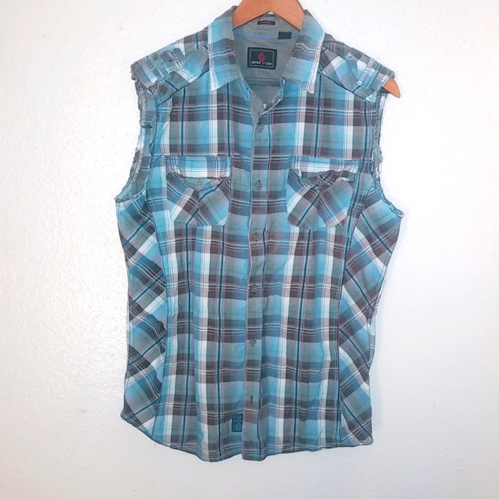 Swiss Cross L Sleeveless Plaid Fishing Top